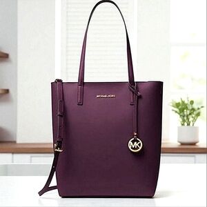 MICHAEL KORS HAYLEY LARGE TOTE BAG PURPLE PLUM WORK LAPTOP PURSE‎ BUSINESS